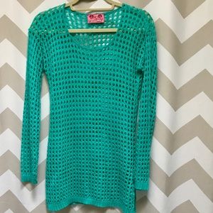 Teal crocheted tunic top